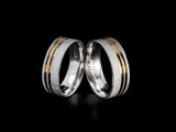 Aliança de Prata Namoro Compromisso  Diamantada Liso com Friso de Ouro 18k com Altura de 6,5 cm