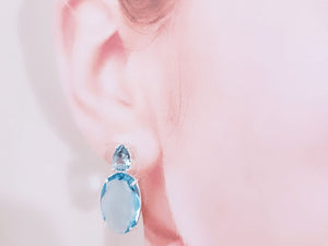 Brinco com Cristal Azul Aquamarine Folheado a Prata