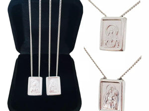 Escapulário de Prata Sagrado Coração de Jesus e Maria do Carmo com Medalhas Móvel móvel - Deitos Joias Finas