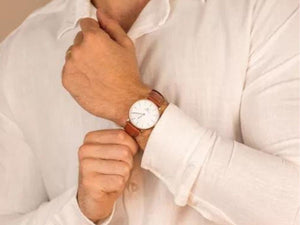 Relógio de Pulso Masculino De Couro Marrom Ultra Fino 40mm