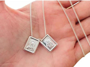 Escapulário de Prata Sagrado Coração de Jesus e Maria do Carmo com Medalhas Móvel móvel - Deitos Joias Finas