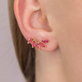 Brinco ear cuff rosa folheado a Ouro 18k