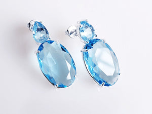 Brinco com Cristal Azul Aquamarine Folheado a Prata